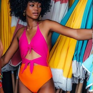 Vibrant Pink and Orange Women's Swimsuit